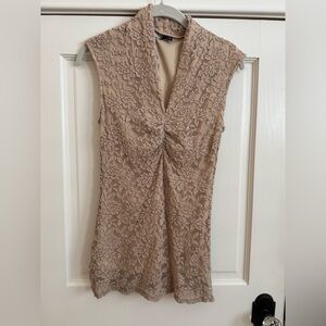 Kay Celine | Nude Lace Ruched Top | V Neck Sleeveless | S